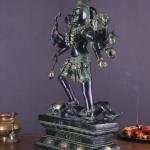 Vintage Brass Kali Mata Statue - 25" Tall, 10 Arms | Black Green Heat Treated Finish | Dashbhuja Kali | Divine Grace & Powerful Presence | Handcrafted Masterpiece